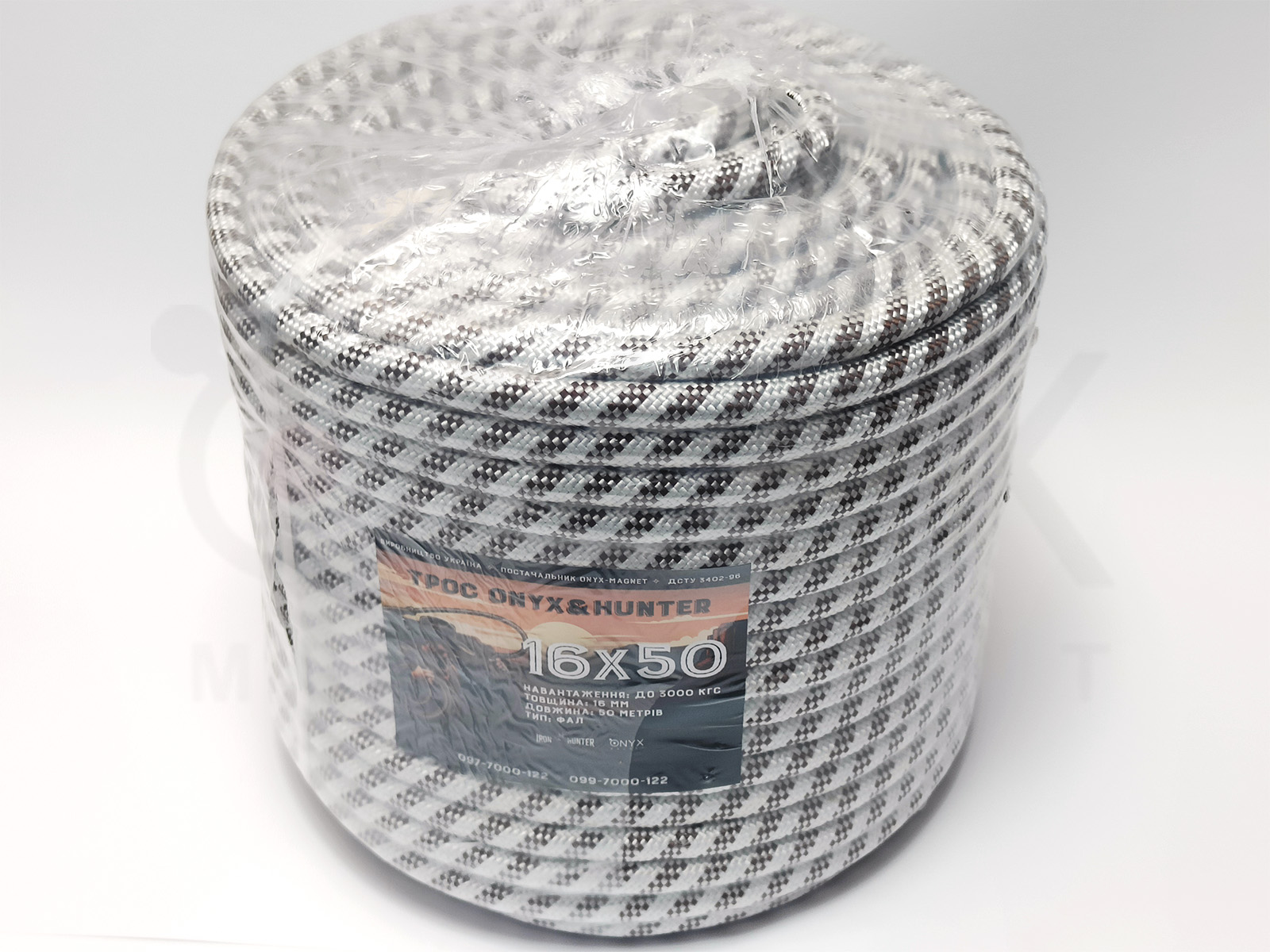 Трос ФАЛ сверхпрочный Onyx&Hunter 16x50 16мм 50м  усилие на разрыв 3000кг , верёвка, канат, шнур